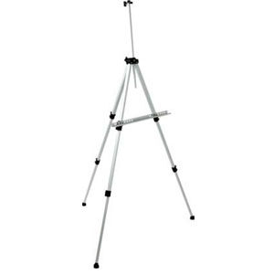 A white tripod with black handles and a metal stand.