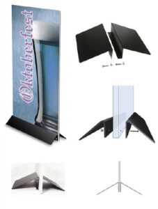 A collage of different types of stands for displays.