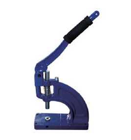 A blue hand press is holding something in its handle.