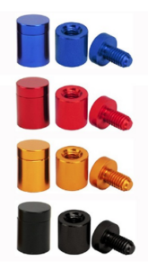 A group of different colored metal parts.