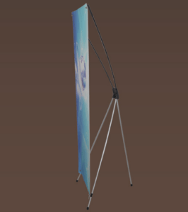 A 3 d image of an x-stand with a picture on it.