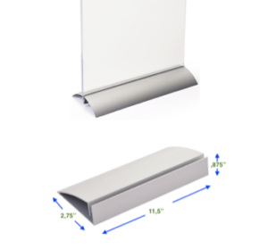 A picture of the side and top view of a sign holder.