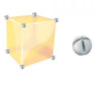 A yellow cube with metal balls on top of it.